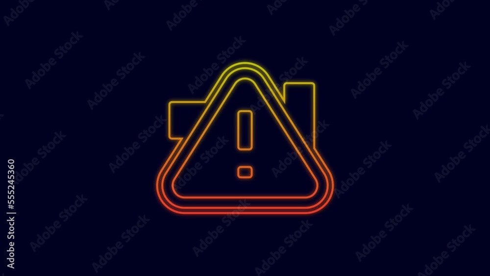 Glowing neon line Exclamation mark in triangle icon isolated on blue background. Hazard warning sign, careful, attention, danger warning important. 4K Video motion graphic animation Glowing neon line Exclamation mark in triangle icon isolated on blue background. Hazard warning sign, careful, attention, danger warning important. 4K Video motion graphic animation