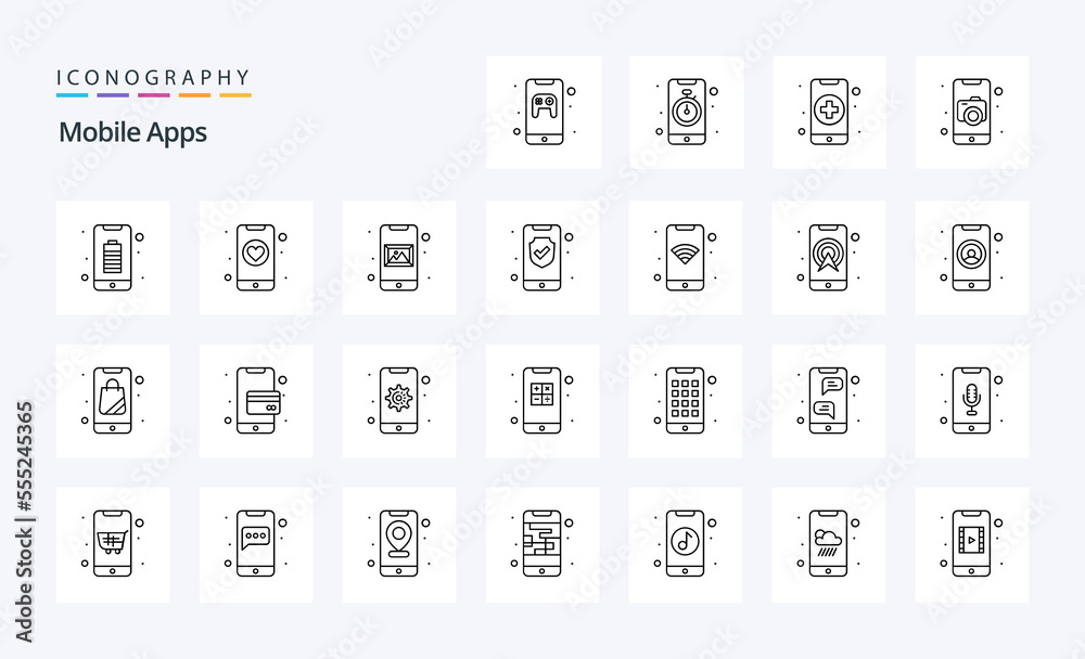 25 Mobile Apps Line icon pack