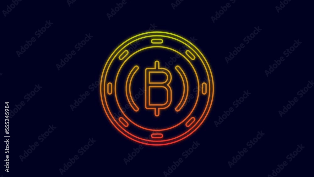 Glowing neon line Cryptocurrency coin Bitcoin icon isolated on blue background. Physical bit coin. Blockchain based secure crypto currency. 4K Video motion graphic animation Glowing neon line Cryptocurrency coin Bitcoin icon isolated on blue background. Physical bit coin. Blockchain based secure crypto currency. 4K Video motion graphic animation