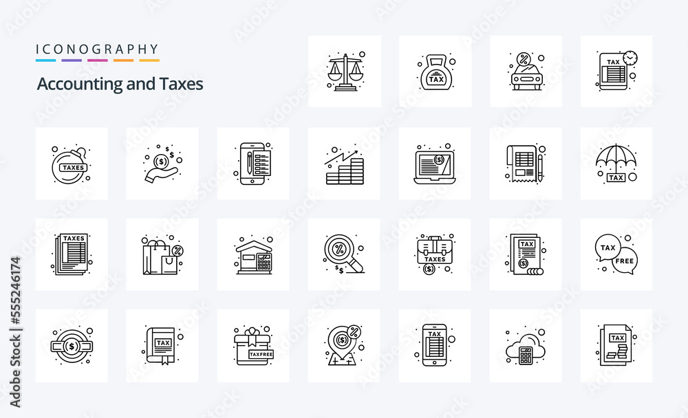 25 Taxes Line icon pack