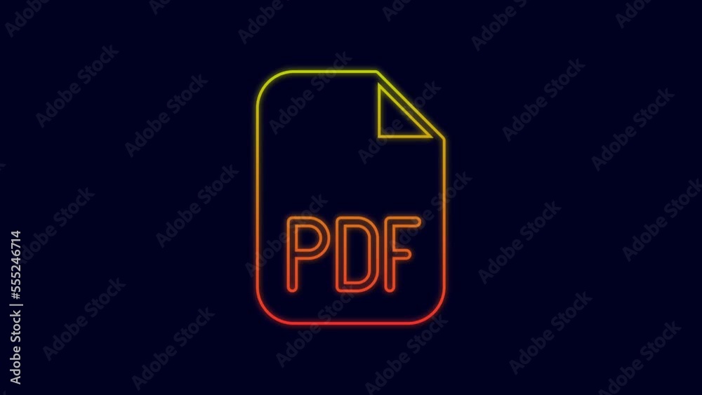 Glowing neon line PDF file document. Download pdf button icon isolated on blue background. PDF file symbol. 4K Video motion graphic animation Glowing neon line PDF file document. Download pdf button icon isolated on blue background. PDF file symbol. 4K Video motion graphic animation