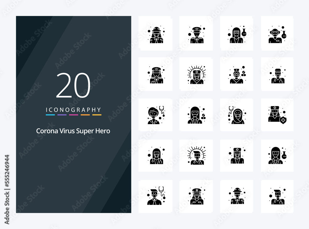 20 Corona Virus Super Hero Solid Glyph icon for presentation