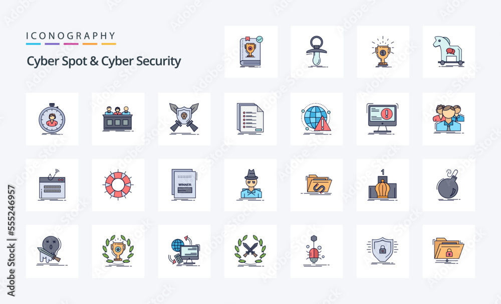 25 Cyber Spot And Cyber Security Line Filled Style icon pack