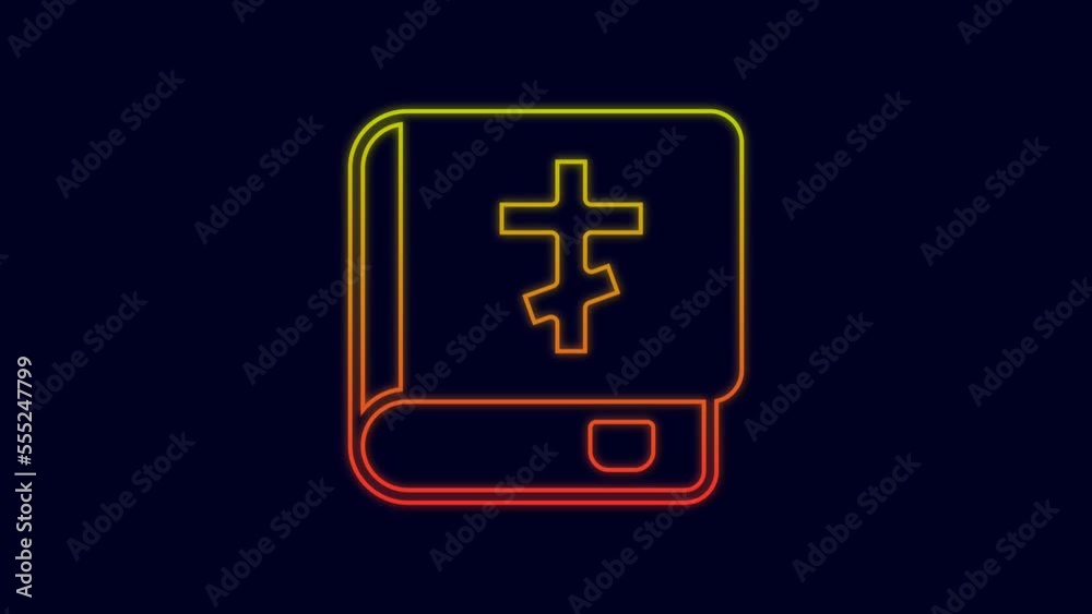 Glowing neon line Holy bible book icon isolated on blue background. 4K Video motion graphic animation Glowing neon line Holy bible book icon isolated on blue background. 4K Video motion graphic animation