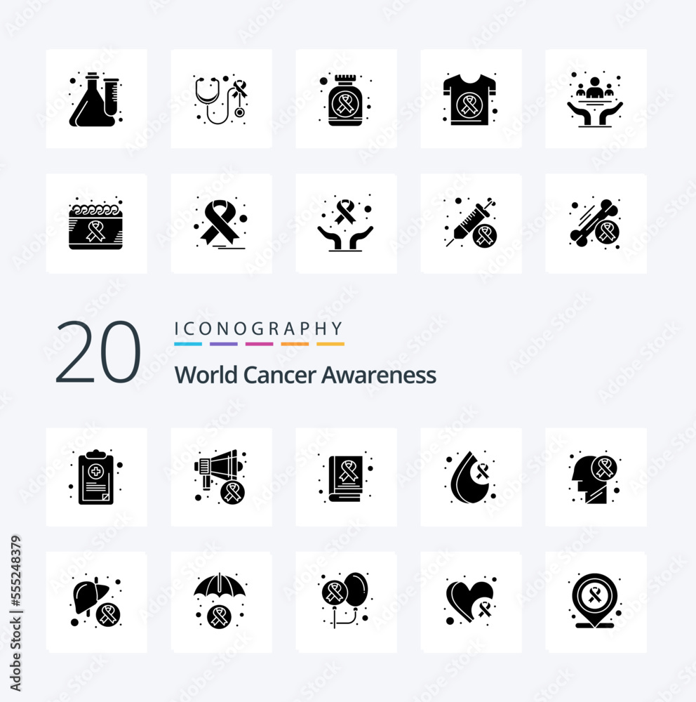20 World Cancer Awareness Solid Glyph icon Pack like brain disease day world cancer day