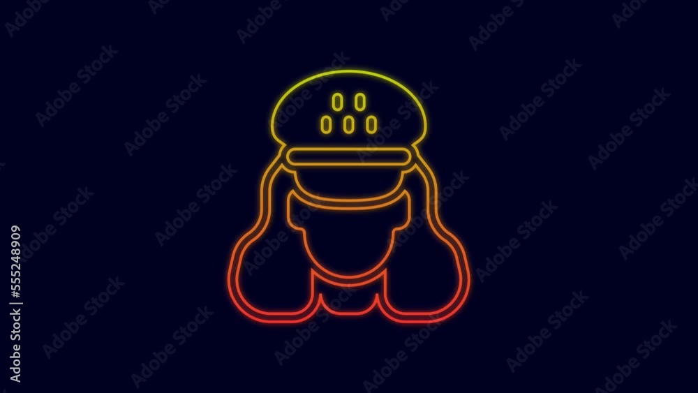 Glowing neon line Taxi driver icon isolated on blue background. 4K Video motion graphic animation Glowing neon line Taxi driver icon isolated on blue background. 4K Video motion graphic animation