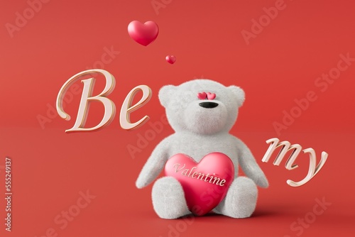 the concept of falling in love. teddy bear with a heart and the inscription be my valentine. 3D render © Igor