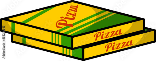 Cartoon Pizza Boxes. Hand Drawn Illustration Isolated On Transparent Background