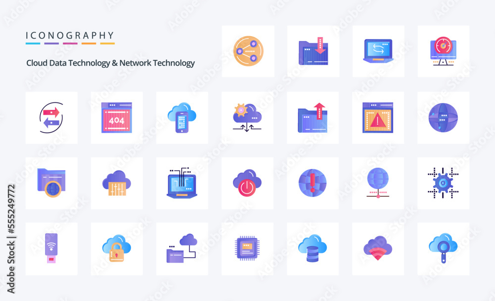25 Cloud Data Technology And Network Technology Flat color icon pack