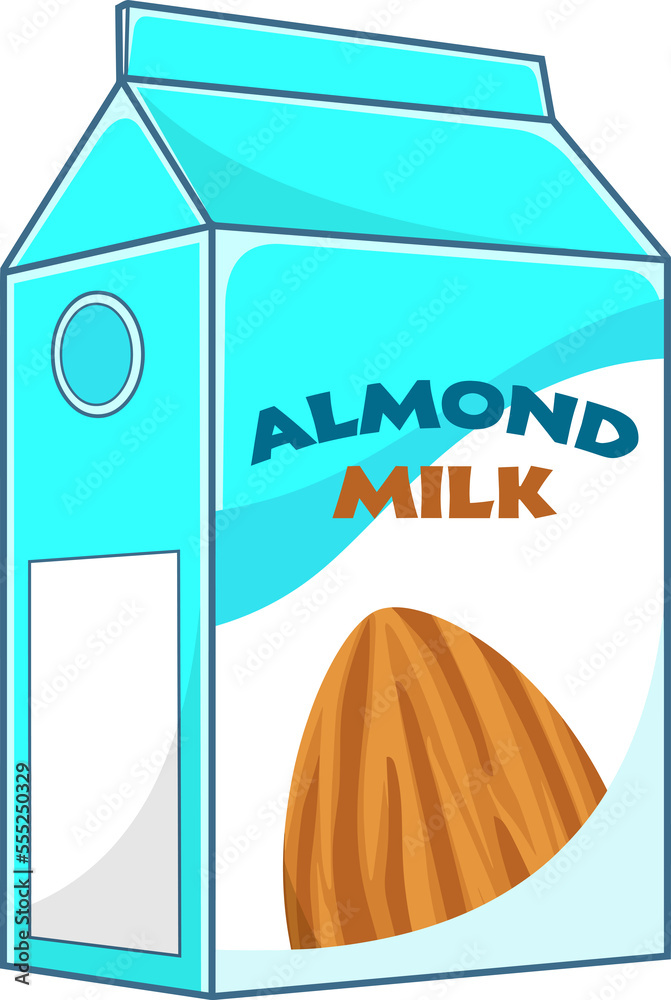 Cartoon Almond Milk Carton Box. Hand Drawn Illustration Isolated On
