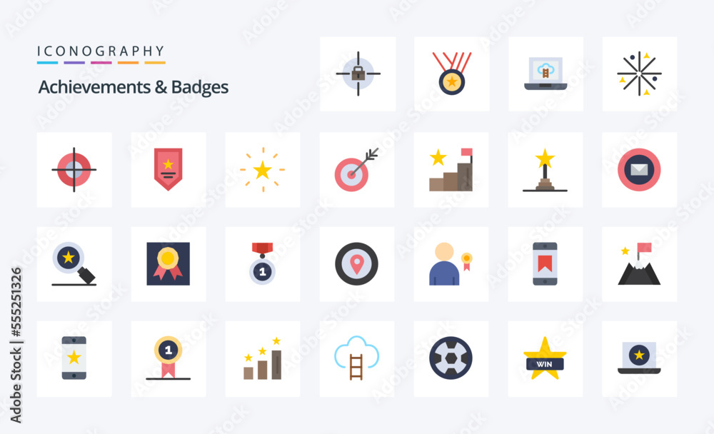 25 Achievements  Badges Flat color icon pack