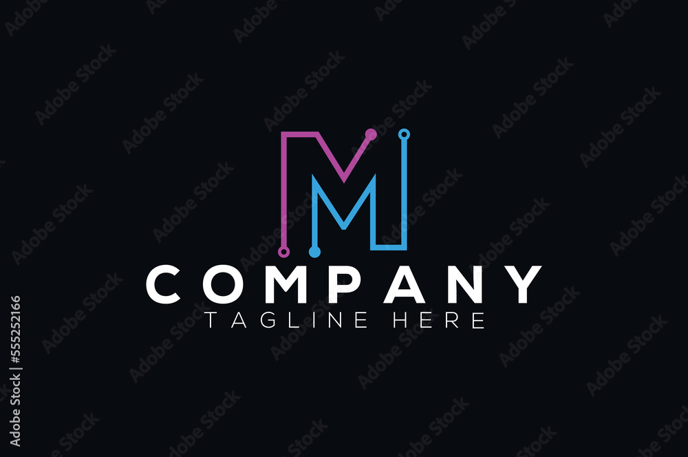 Fototapeta premium Modern letter M logo design template. Business technology and technology logo design.