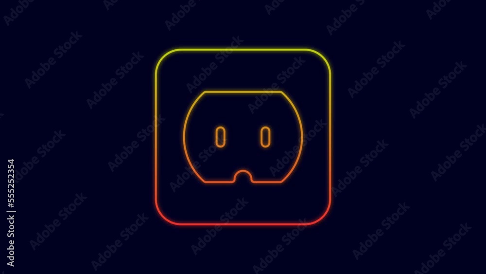 Glowing neon line Electrical outlet icon isolated on blue background. Power socket. Rosette symbol. 4K Video motion graphic animation Glowing neon line Electrical outlet icon isolated on blue background. Power socket. Rosette symbol. 4K Video motion graphic animation
