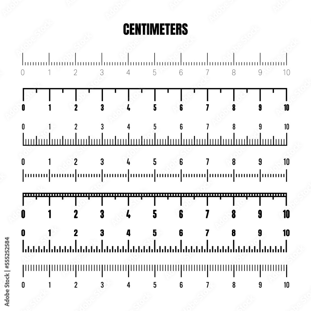 Realistic black centimeter scale for measuring length or height