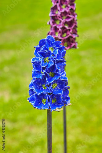 Beautiful garden decoration, with blue Hyacinth replica.