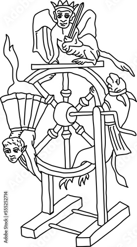 Tarot Marseille Middle Age Major Arcana vector lineart Wheel of fortune La Route de Fortune