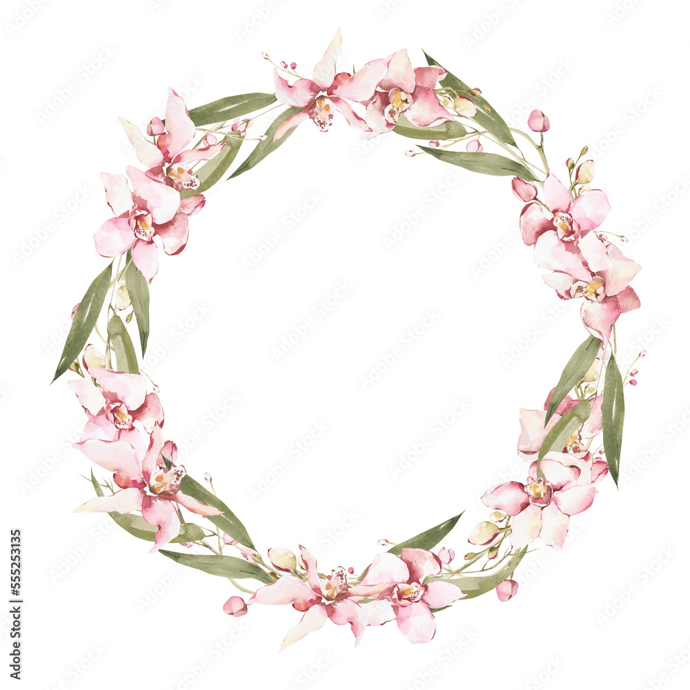 Watercolor floral wreath clipart. png frame