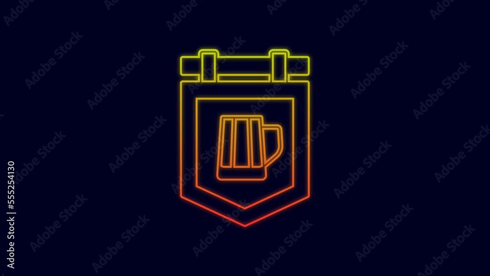 Glowing neon line Street signboard with glass of beer icon isolated on blue background. Suitable for advertisements bar, cafe, pub, restaurant. 4K Video motion graphic animation Glowing neon line Street signboard with glass of beer icon isolated on blue background. Suitable for advertisements bar, cafe, pub, restaurant. 4K Video motion graphic animation