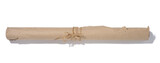 Twisted brown wrapping paper in a roll and tied with a rope on a white background