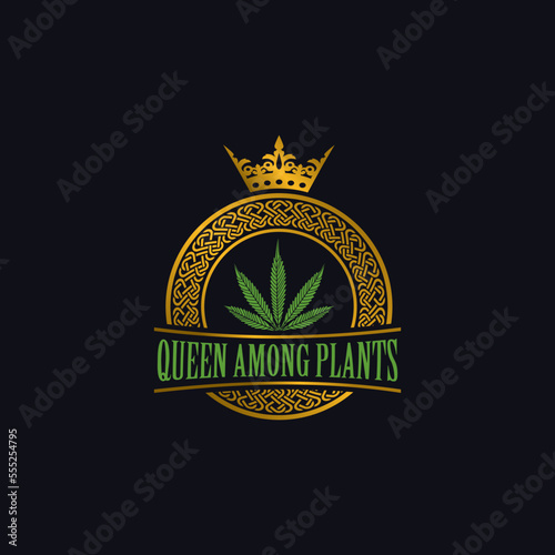 Queen among plants. Illustration of marijuana as the queen among plants on a black background