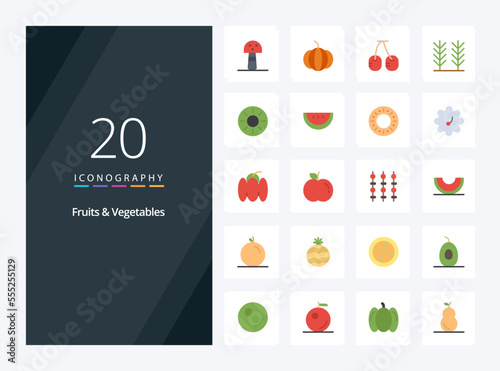20 Fruits Vegetables Flat Color icon for presentation