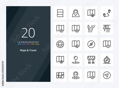 20 Maps Travel Outline icon for presentation