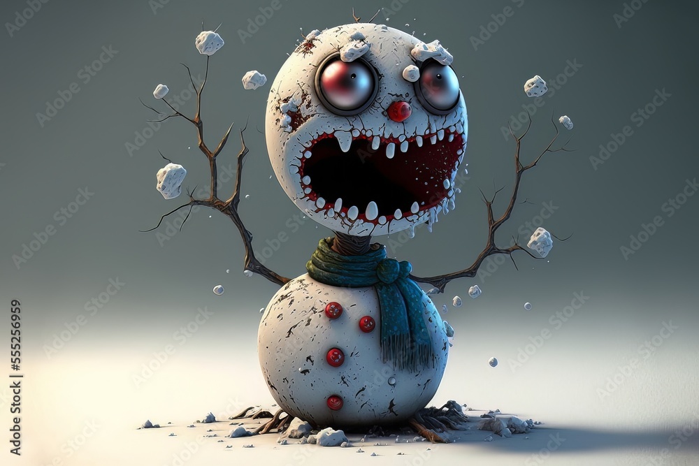 Obraz premium Illustration of Strange, Odd, Creepy, Zombie Snowman for Christmas or Halloween