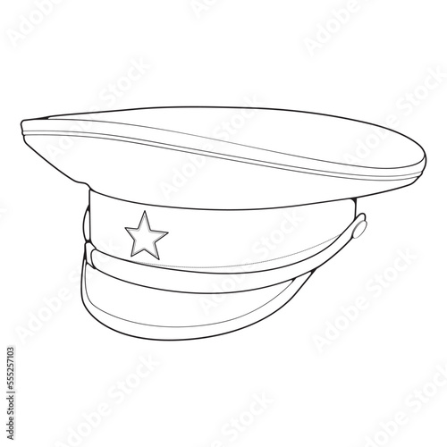 Outline military cap vector illustration isolated on white background. Outline military cap vector for coloring book.
