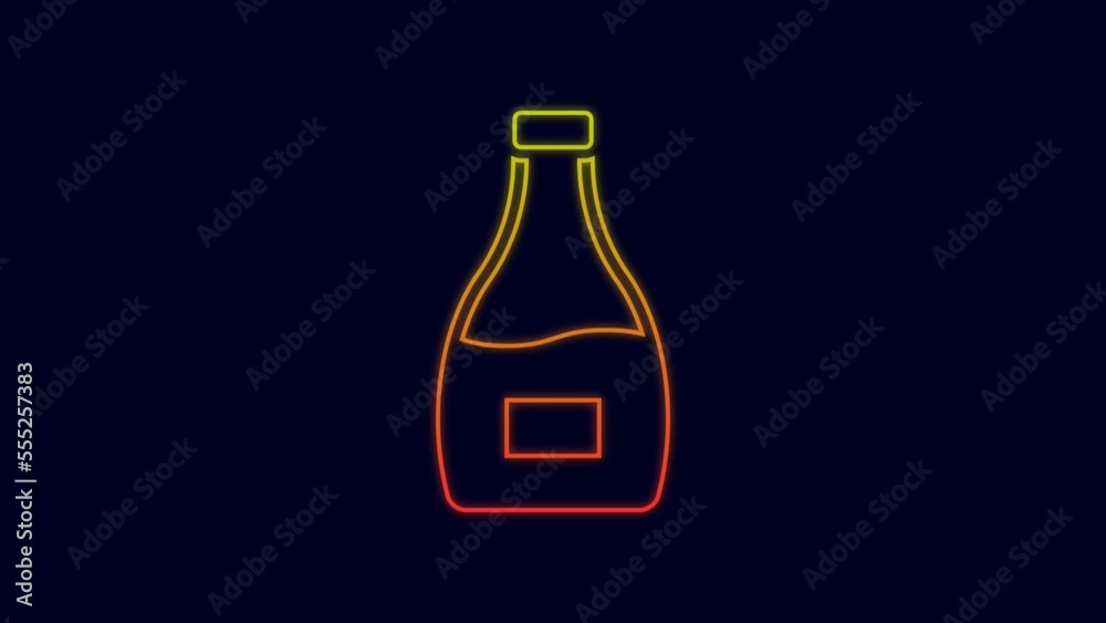 Glowing neon line Sauce bottle icon isolated on blue background. Ketchup, mustard and mayonnaise bottles with sauce for fast food. 4K Video motion graphic animation Glowing neon line Sauce bottle icon isolated on blue background. Ketchup, mustard and mayonnaise bottles with sauce for fast food. 4K Video motion graphic animation