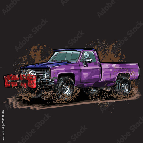 pulling truck isolated on black background for poster, t-shirt print, business element, social media content, blog, sticker, vlog, and card. vector illustration.