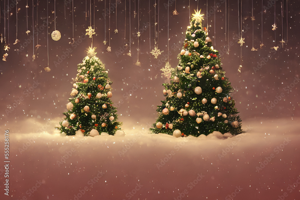 Banner de natal com presentes arvore de natal pinheiro luzes enfeites decoração decorações de natal papai noel gerado por IA
