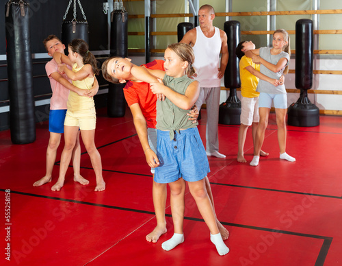 Children self defense training in the gym