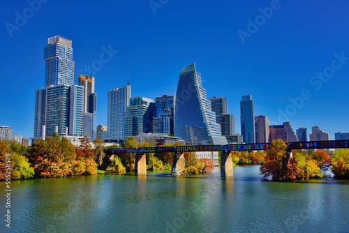 Skyline of Austin, Texas with the Lamar Bvld. Bridge photo