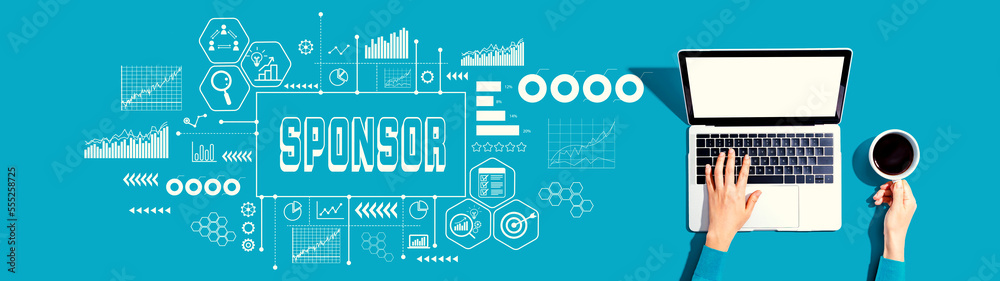 Sponsor theme with person using a laptop computer Sponsor theme with person using a laptop computer