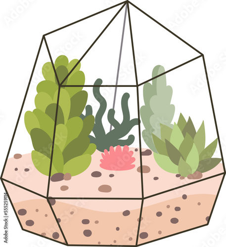 Glass terrarium flat icon Evergreen houseplant Decor element