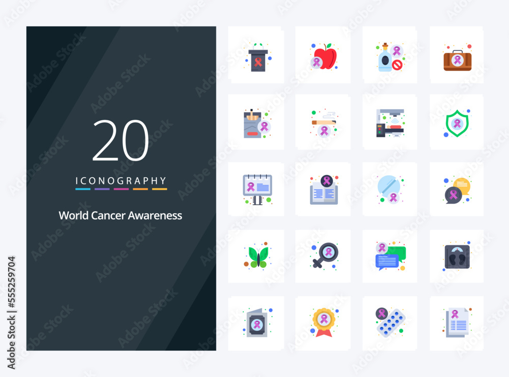 20 World Cancer Awareness Flat Color icon for presentation