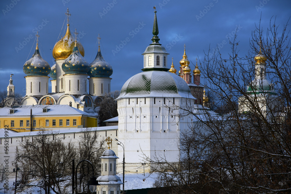 Trinity Sergius Lavra, Sergiev Posad, Russia. Color winter photo.