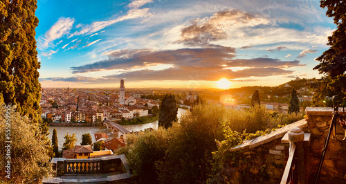 Verona Panoramic view from Castel San Pietro - Golden Hour Adige e Ponte pietra photo