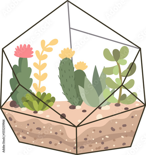 Glass terrarium flat icon Evergreen houseplant Decor element