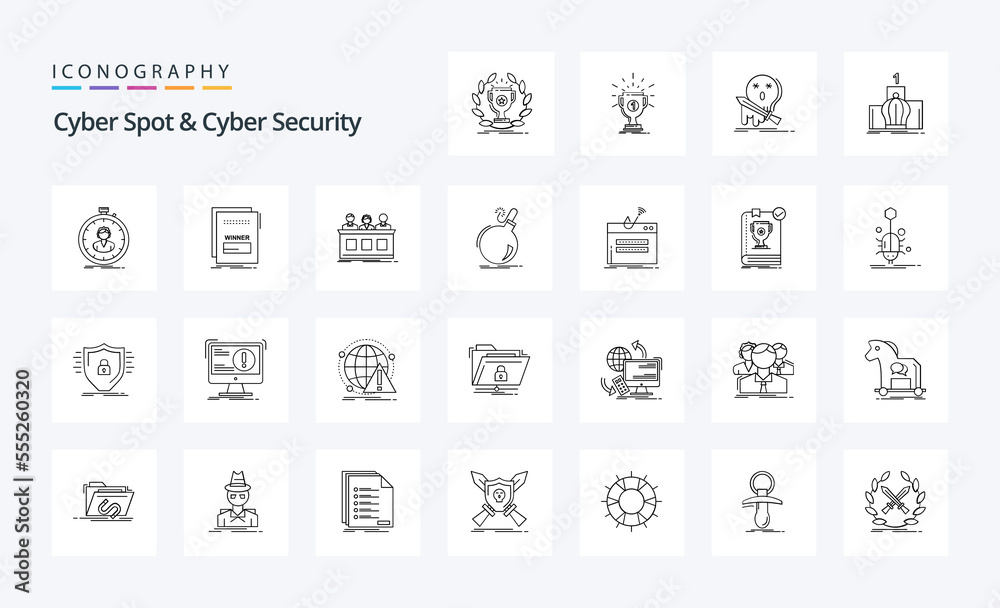 25 Cyber Spot And Cyber Security Line icon pack