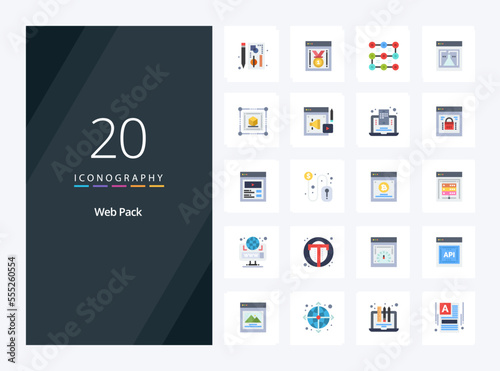 20 Web Pack Flat Color icon for presentation
