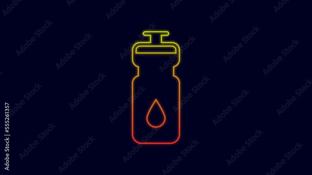 Glowing neon line Fitness shaker icon isolated on blue background. Sports shaker bottle with lid for water and protein cocktails. 4K Video motion graphic animation Glowing neon line Fitness shaker icon isolated on blue background. Sports shaker bottle with lid for water and protein cocktails. 4K Video motion graphic animation