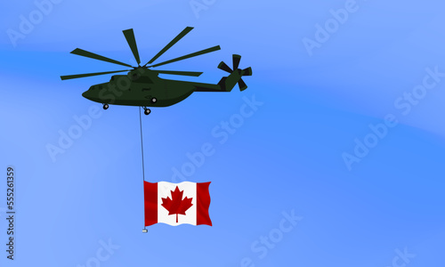 Helicopter flies with the flag of Canada, the flag of Canada in the sky. National holiday. vector illustration eps10