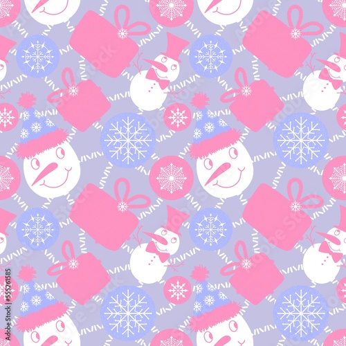 Winter seamless snowman and snowflakes pattern for Christmas wrapping paper and kids notebooks © Tetiana