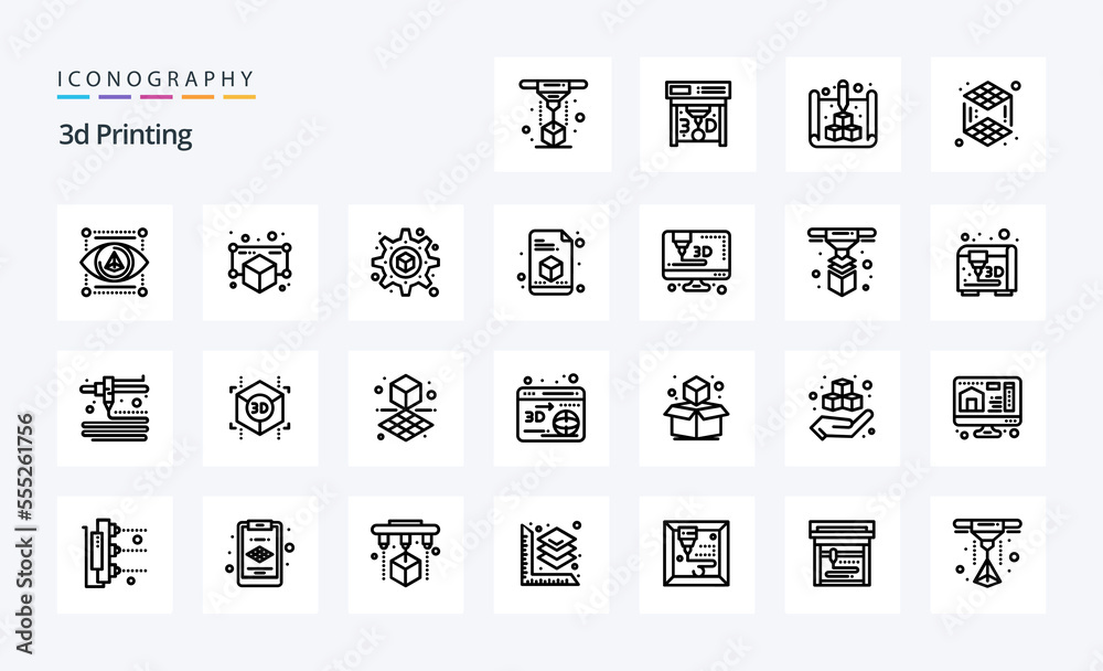 25 3d Printing Line icon pack