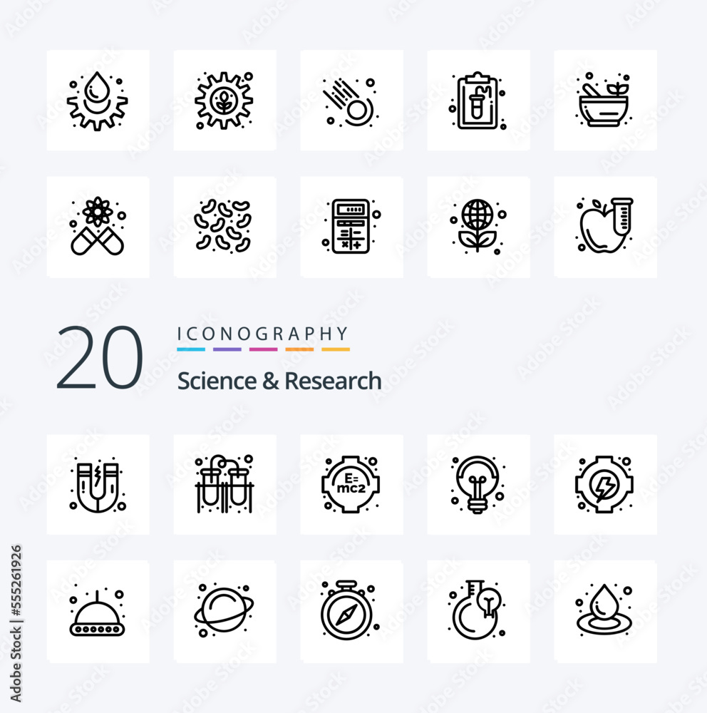 20 Science Line icon Pack like astronomy gear learning energy light