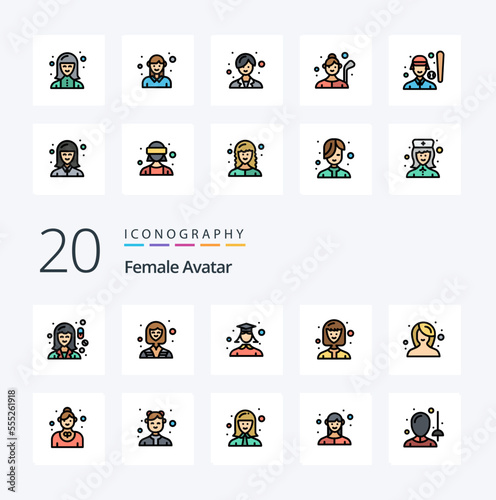 20 Female Avatar Line Filled Color icon Pack like female student worker female student woman © Muhammad