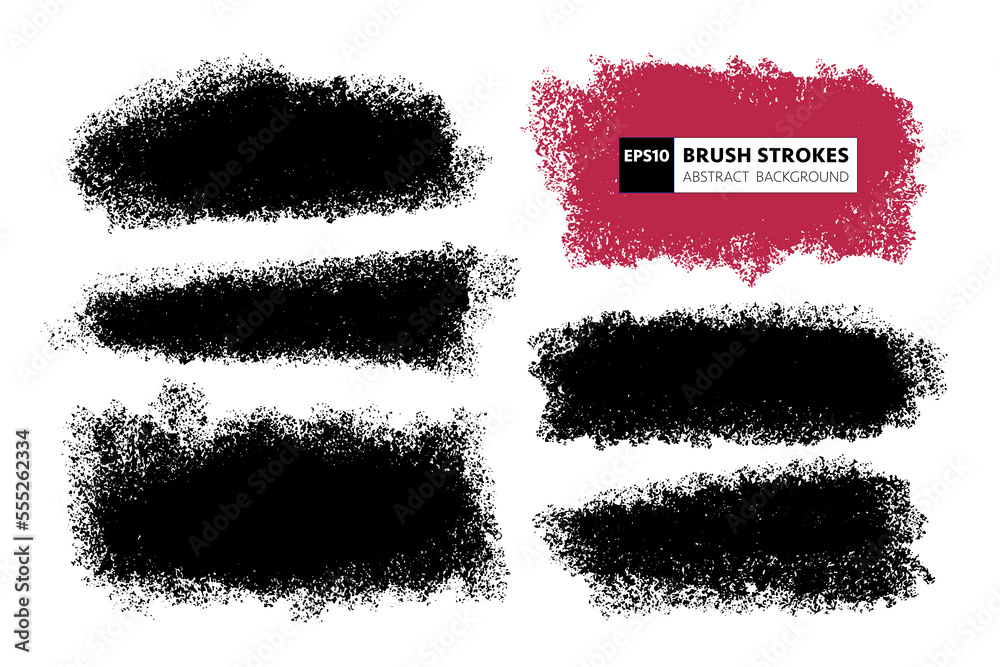 Vector set of hand drawn brush strokes, stains for backdrops. Monochrome design elements set. One color monochrome artistic hand drawn backgrounds.