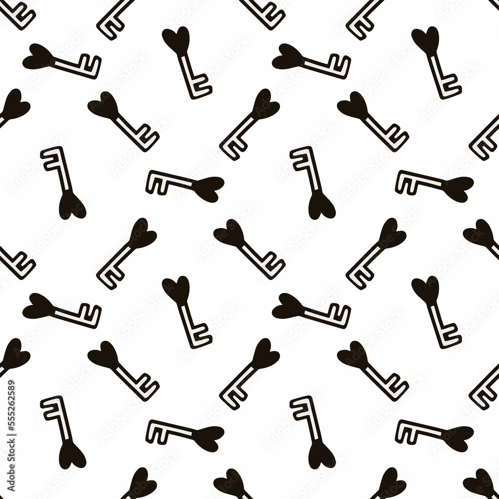 Seamless pattern with a heart-shaped key.vector illustration