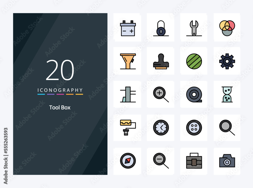 20 Tools line Filled icon for presentation